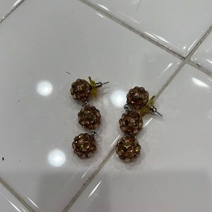 Gold, brass colored crystal hanging earrings